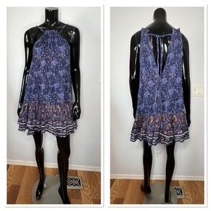 Free People Lyla Blue Floral Mini Dress Sz XS Cotton